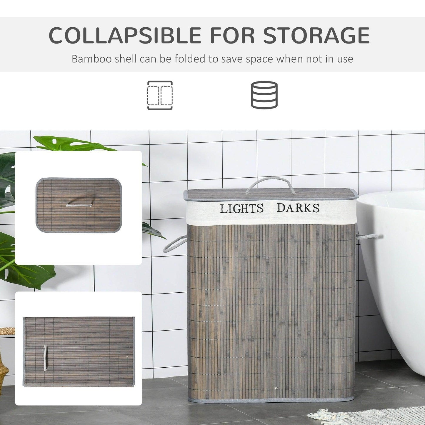 HOMCOM Laundry Basket with Flip Lid - 2 Section - ALL4U RETAILER LTD