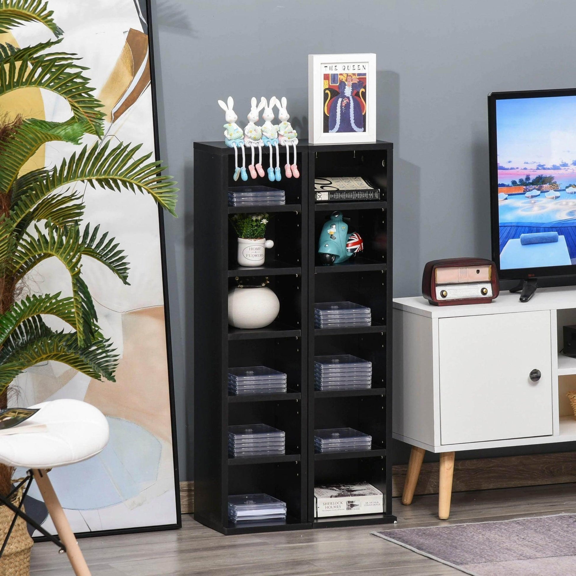 HOMCOM Media Display Shelf Unit - Set of 2 DVD Towers - ALL4U RETAILER LTD