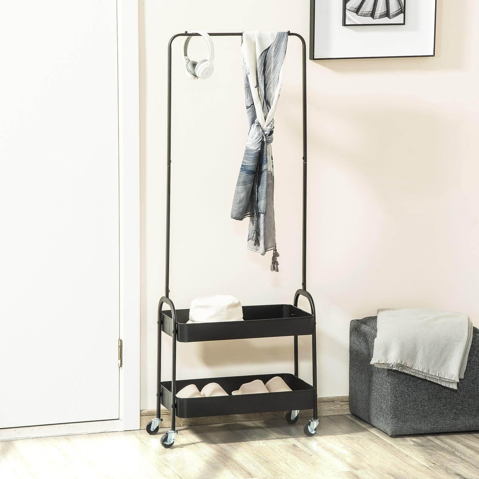 HOMCOM Metal Clothes Rack with Shoe Storage - ALL4U RETAILER LTD