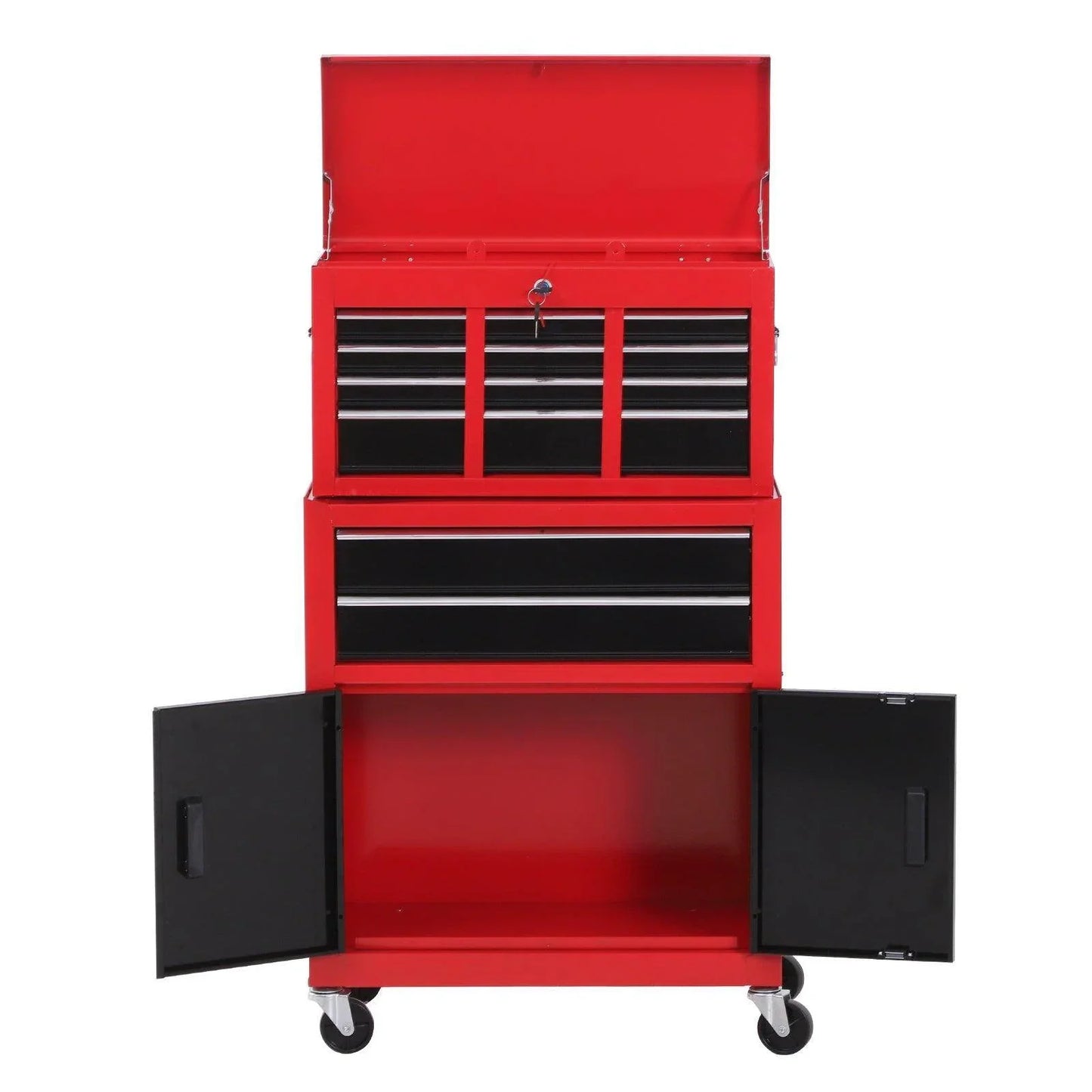HOMCOM Metal Tool Cabinet on Wheels with 6 Drawers - Red - ALL4U RETAILER LTD