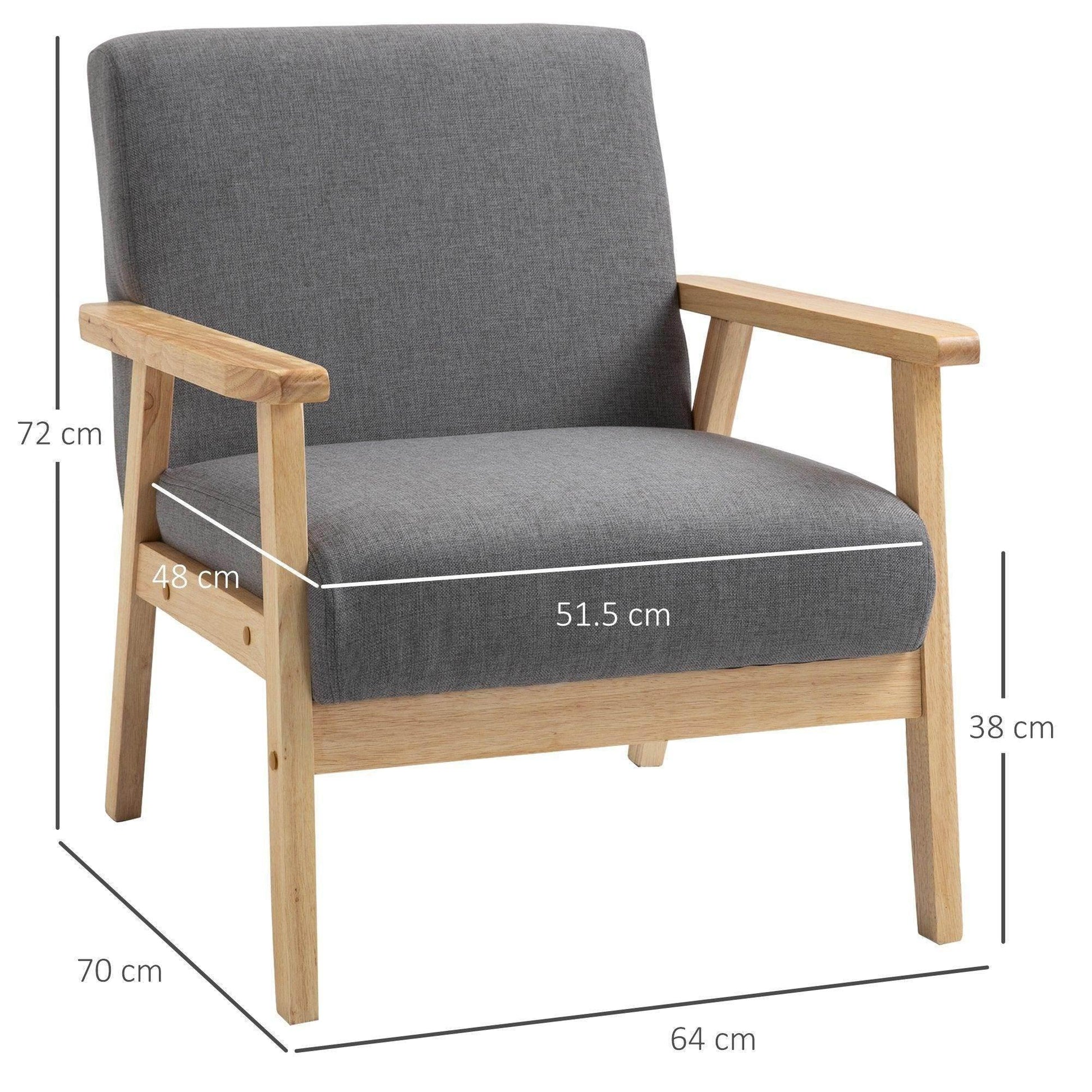 HOMCOM Minimalist Grey Accent Chair - Comfy Wood Frame - ALL4U RETAILER LTD