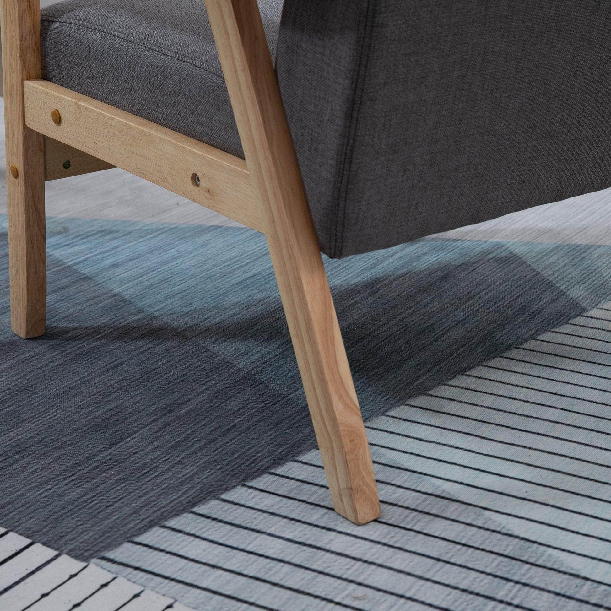 HOMCOM Minimalist Grey Accent Chair - Comfy Wood Frame - ALL4U RETAILER LTD