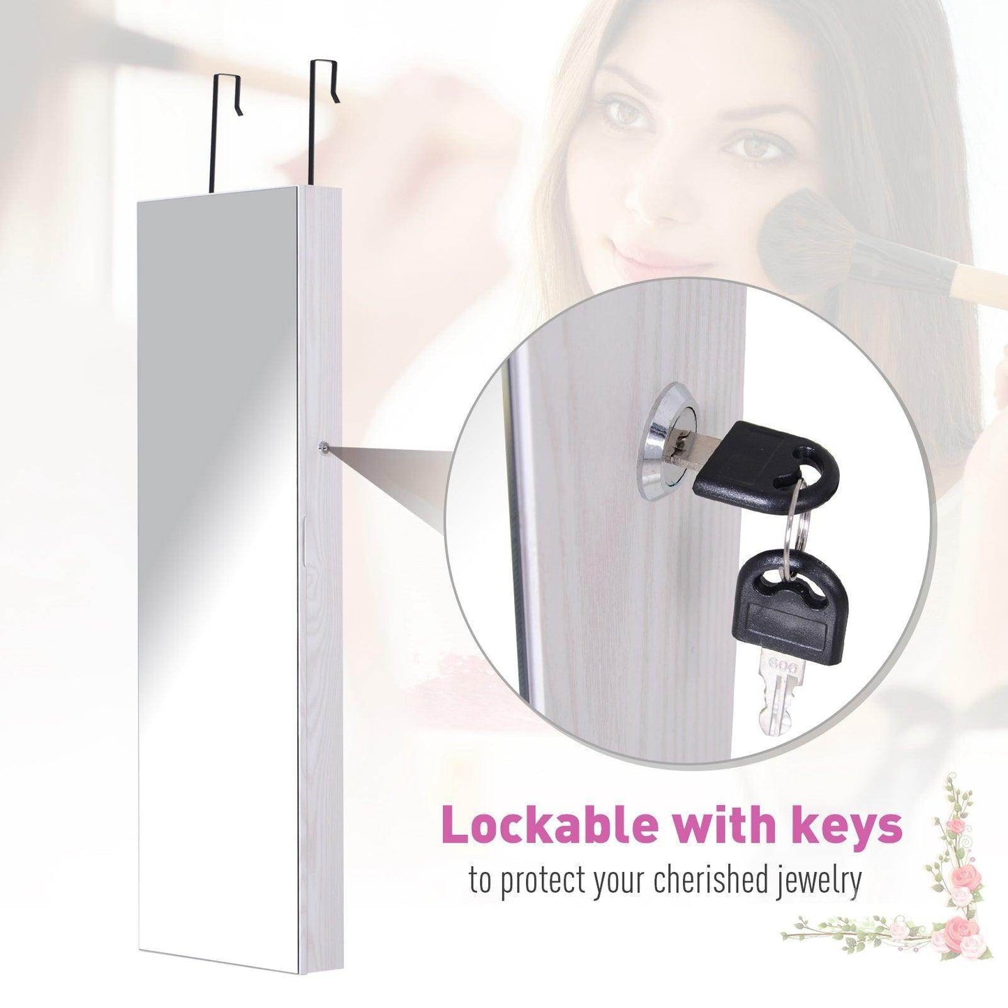 HOMCOM Mirrored Jewelry Cabinet with LED Lights - White - ALL4U RETAILER LTD