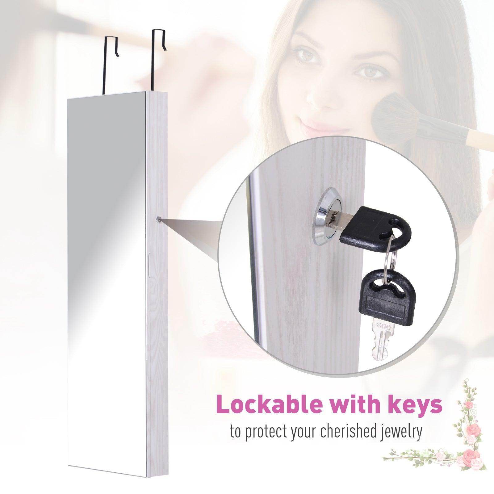 HOMCOM Mirrored Jewelry Cabinet with LED Lights - White - ALL4U RETAILER LTD