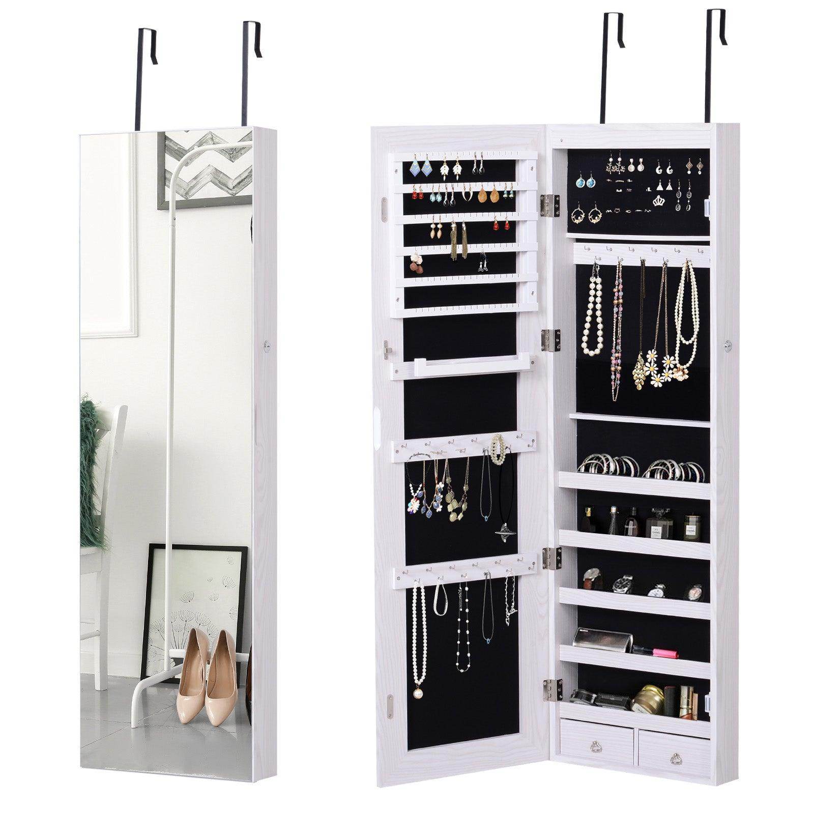 HOMCOM Mirrored Jewelry Cabinet with LED Lights - White - ALL4U RETAILER LTD