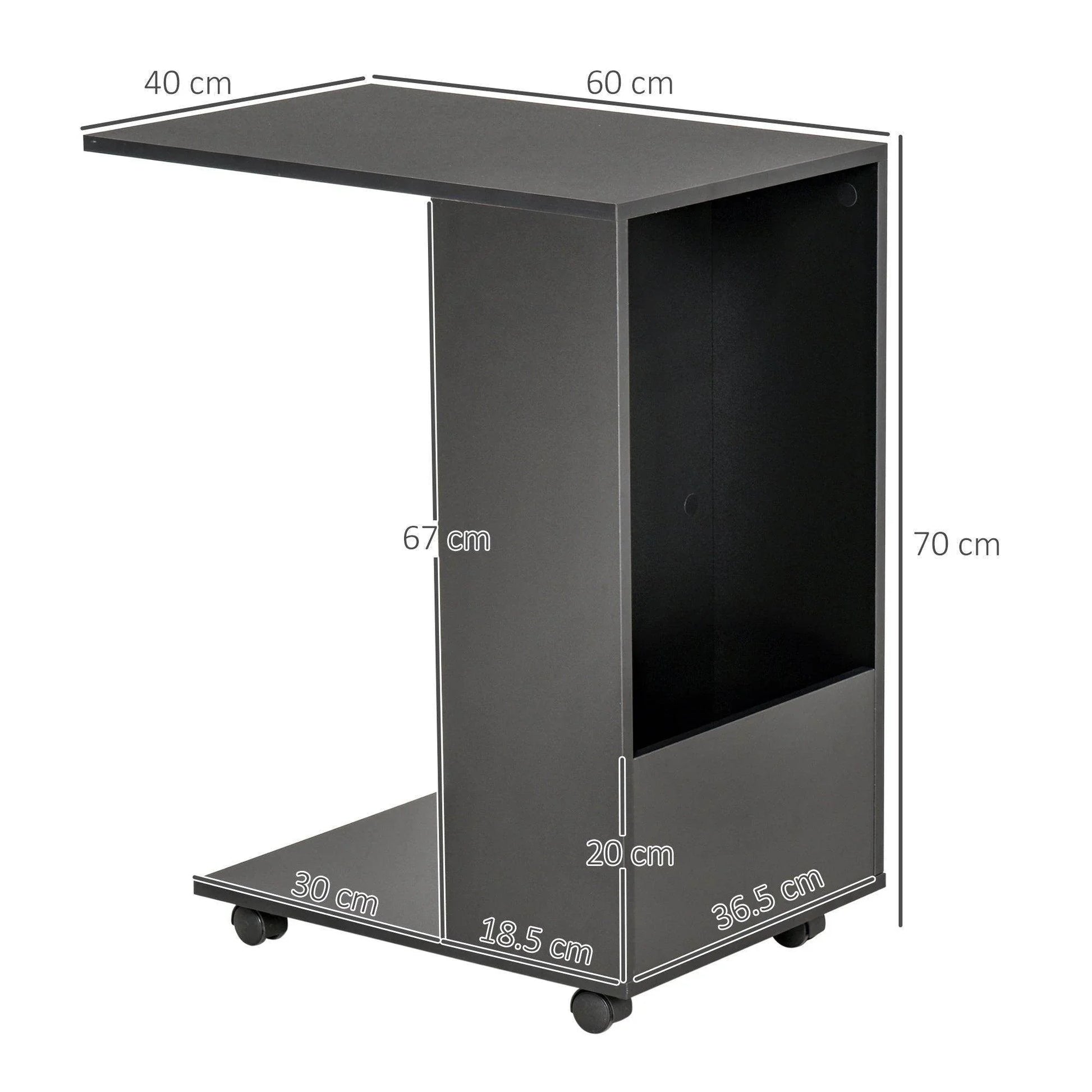 HOMCOM Mobile C-Shape End Table with Storage and Casters - ALL4U RETAILER LTD