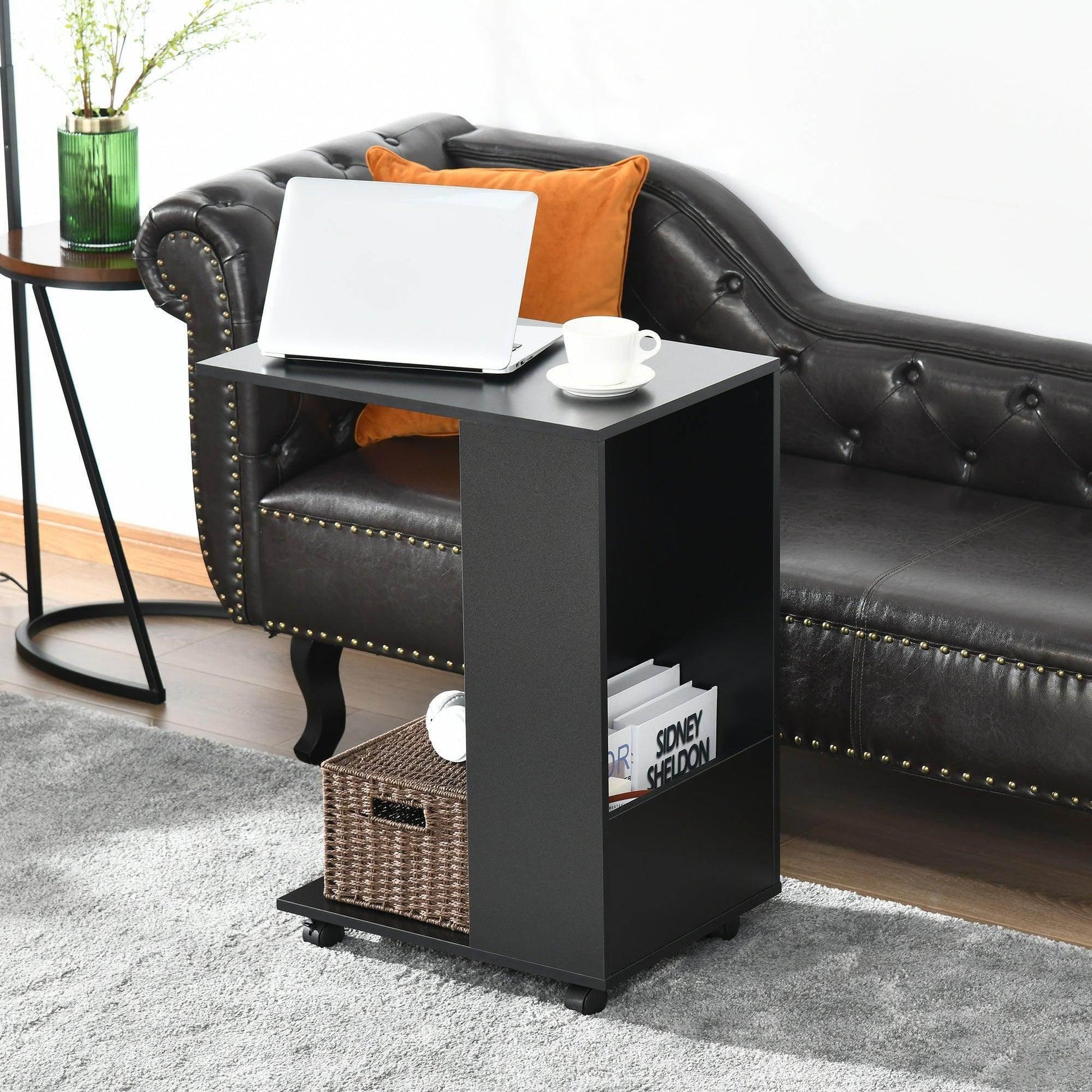 HOMCOM Mobile C-Shape End Table with Storage and Casters - ALL4U RETAILER LTD