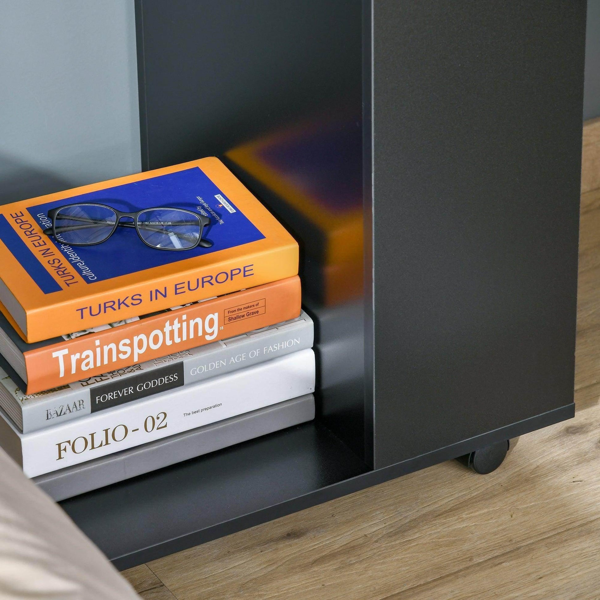 HOMCOM Mobile C-Shape End Table with Storage and Casters - ALL4U RETAILER LTD