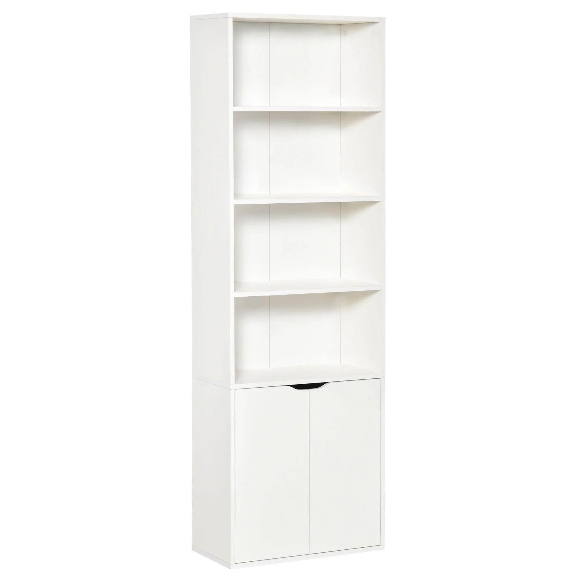 HOMCOM Modern 2-Door Tall Bookcase - White - ALL4U RETAILER LTD