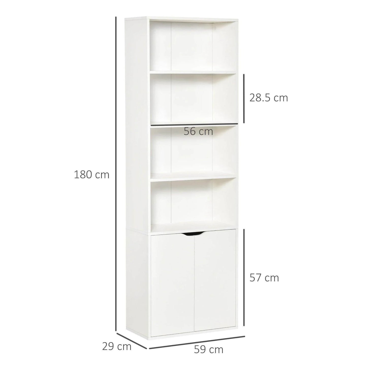 HOMCOM Modern 2-Door Tall Bookcase - White - ALL4U RETAILER LTD