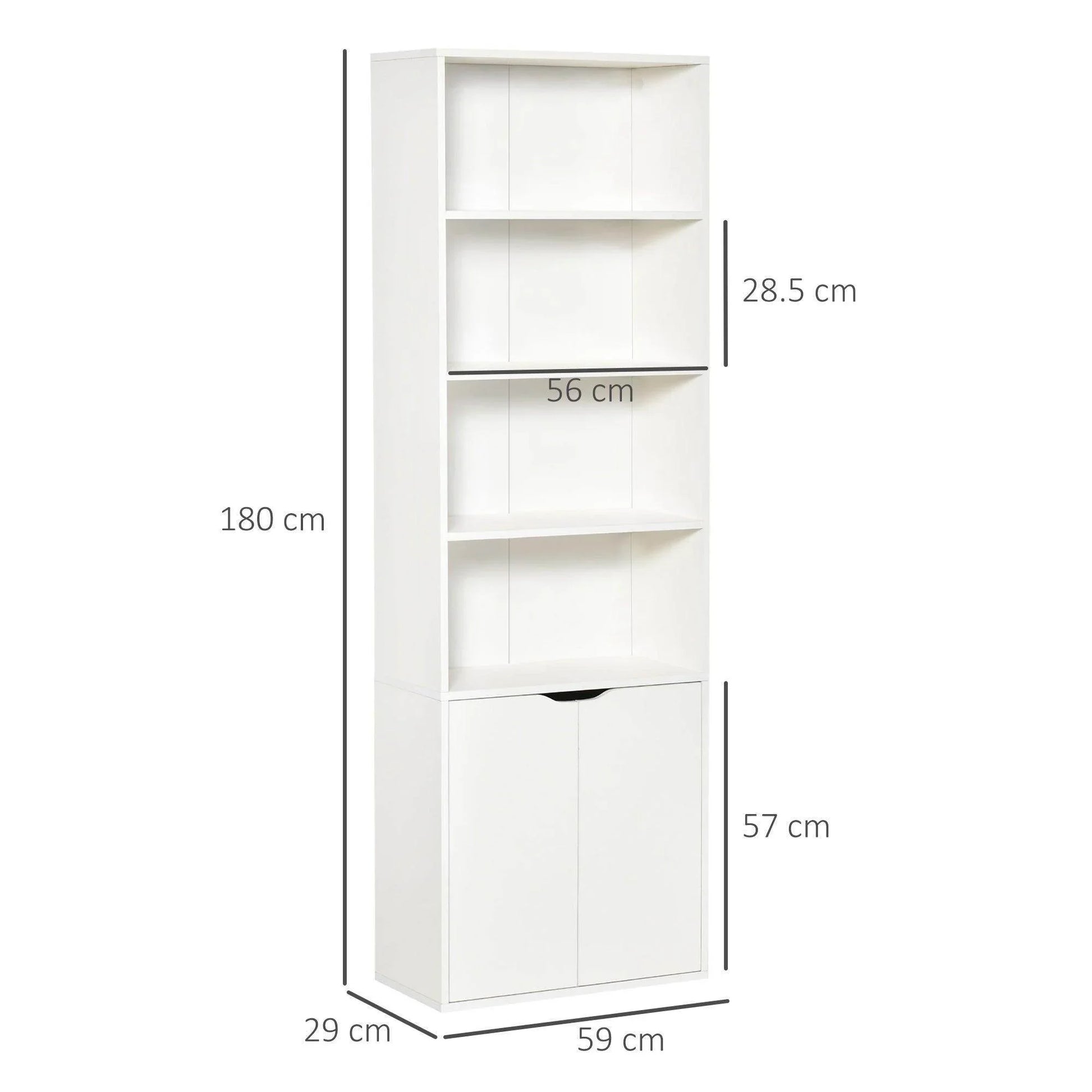 HOMCOM Modern 2-Door Tall Bookcase - White - ALL4U RETAILER LTD