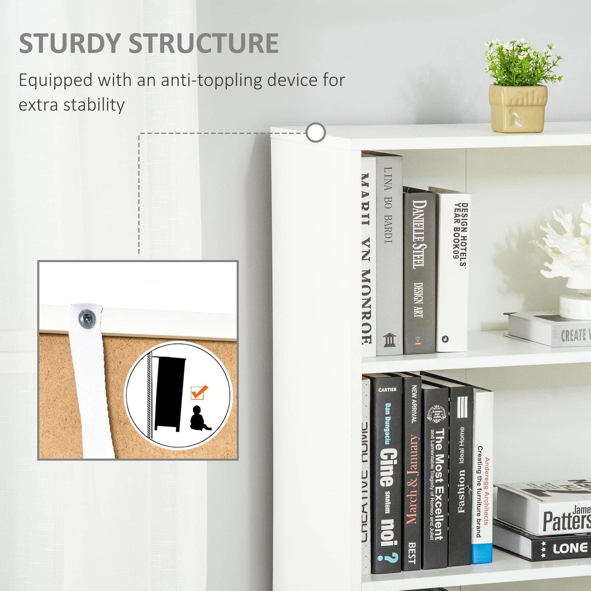 HOMCOM Modern 2-Door Tall Bookcase - White - ALL4U RETAILER LTD