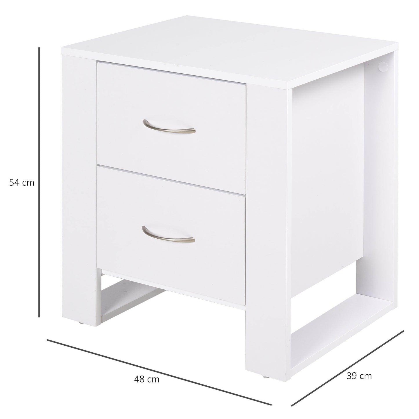 HOMCOM Modern 2-Drawer Bedside Table - White - ALL4U RETAILER LTD