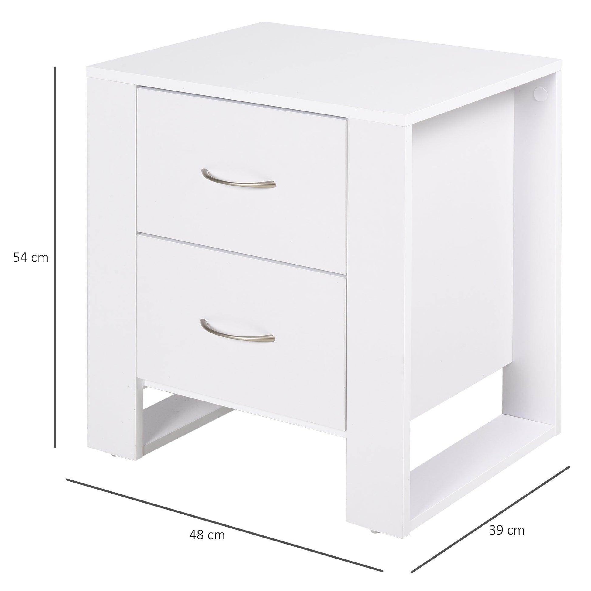 HOMCOM Modern 2-Drawer Bedside Table - White - ALL4U RETAILER LTD