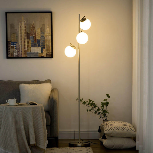 HOMCOM Modern 3-Light Tree Floor Lamp - Silver - ALL4U RETAILER LTD