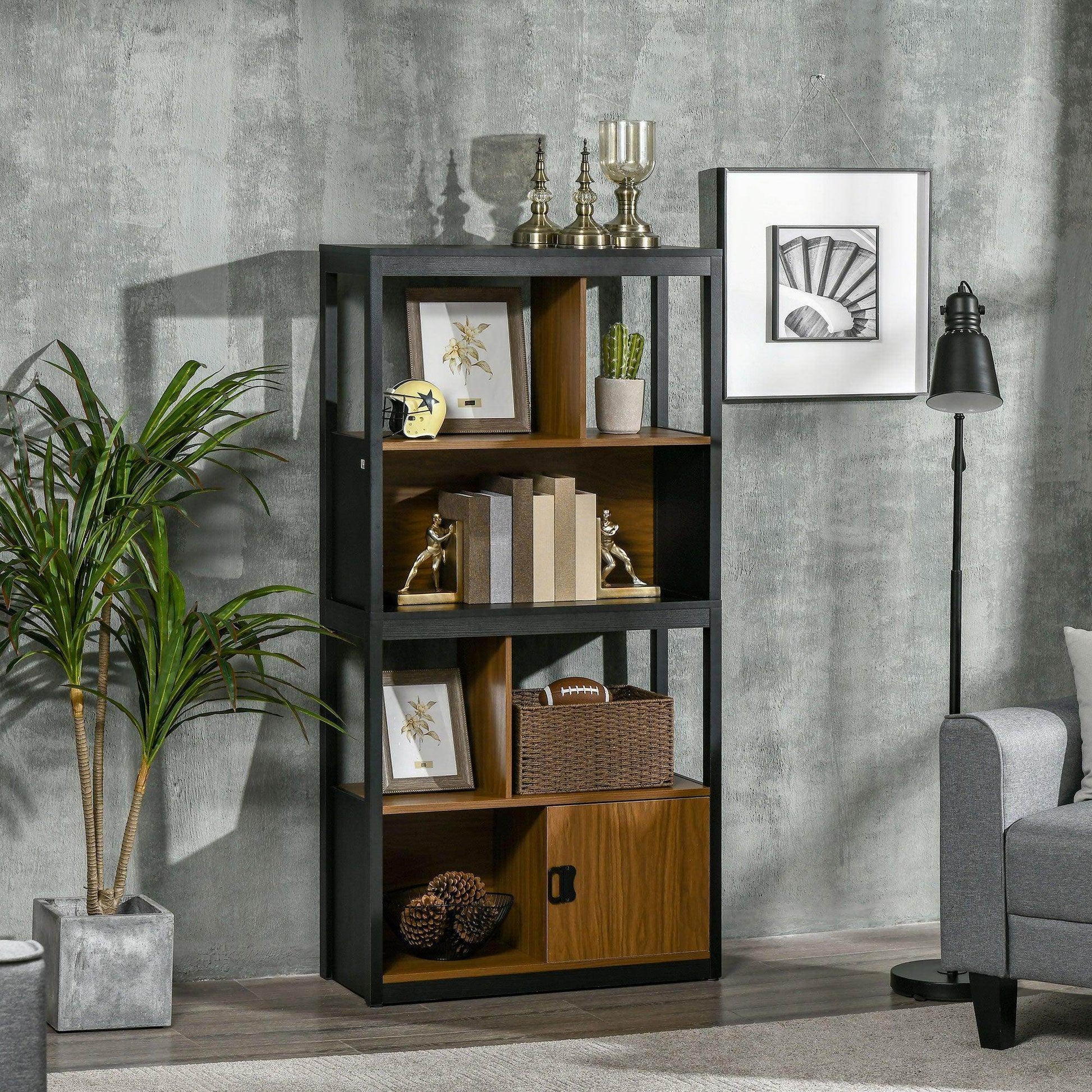 HOMCOM Modern 4-Tier Bookshelf with Cabinet - ALL4U RETAILER LTD