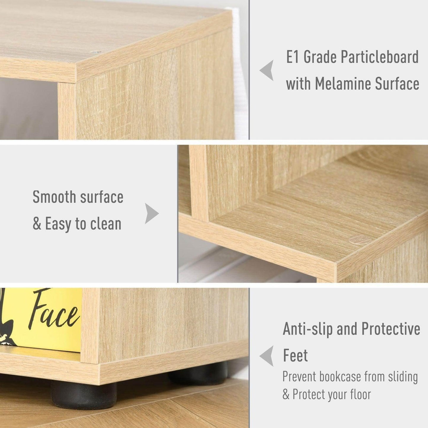 HOMCOM Modern 8-Tier Bookcase with Anti-Tip Pads - ALL4U RETAILER LTD