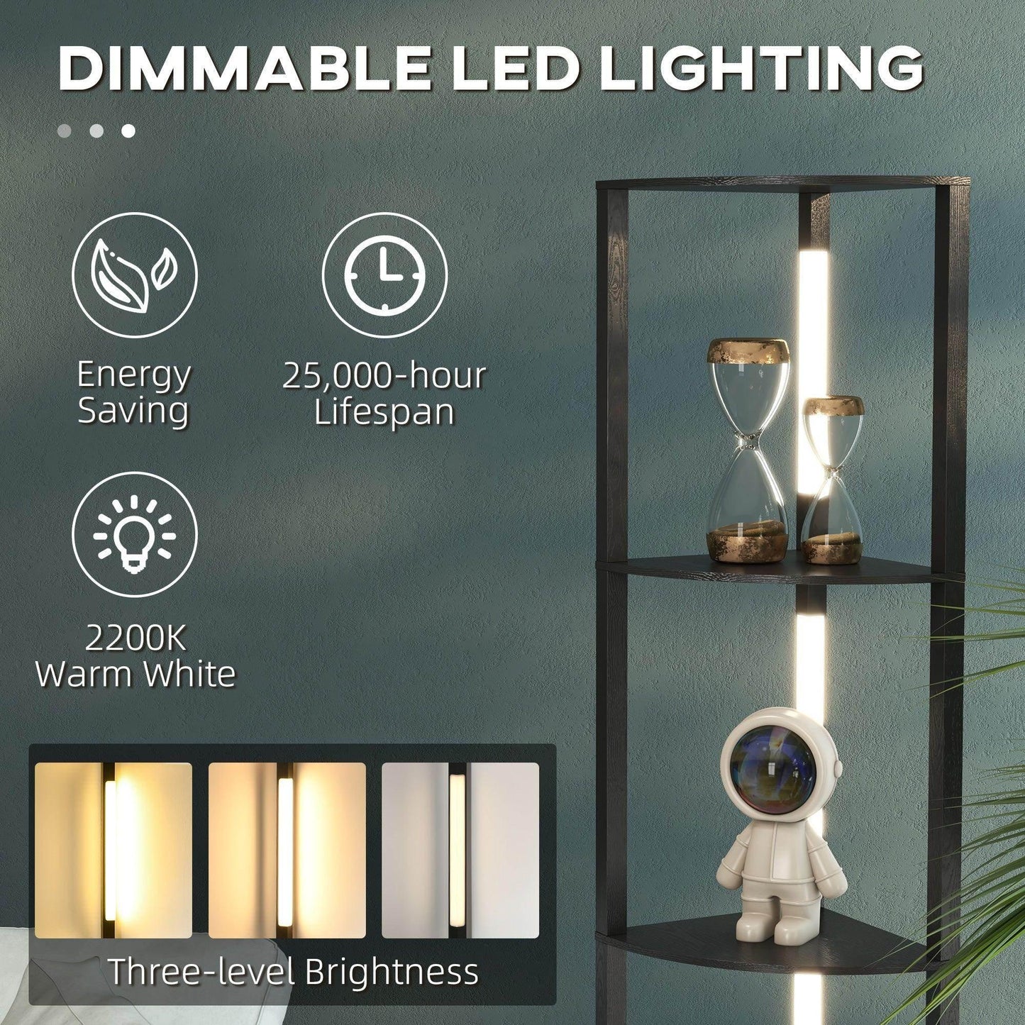 HOMCOM Modern Black Corner Floor Lamp with Dimmable LED Light - ALL4U RETAILER LTD