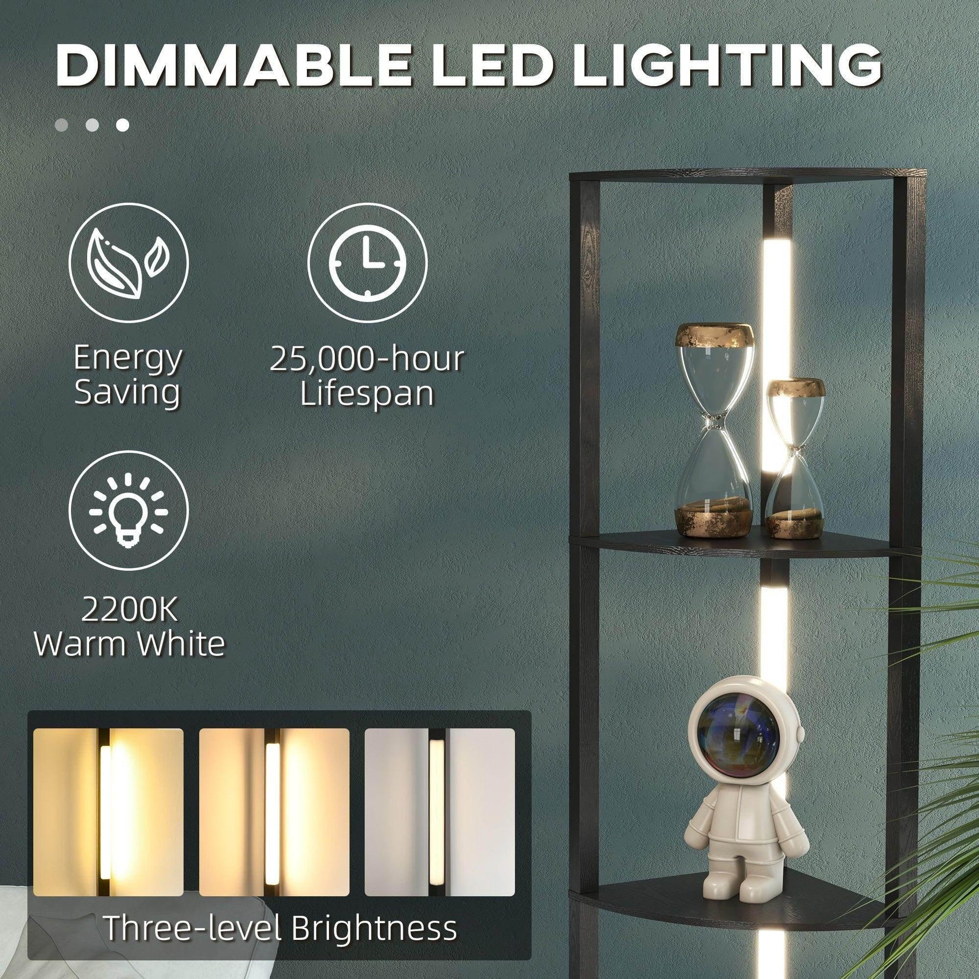 HOMCOM Modern Black Corner Floor Lamp with Dimmable LED Light - ALL4U RETAILER LTD