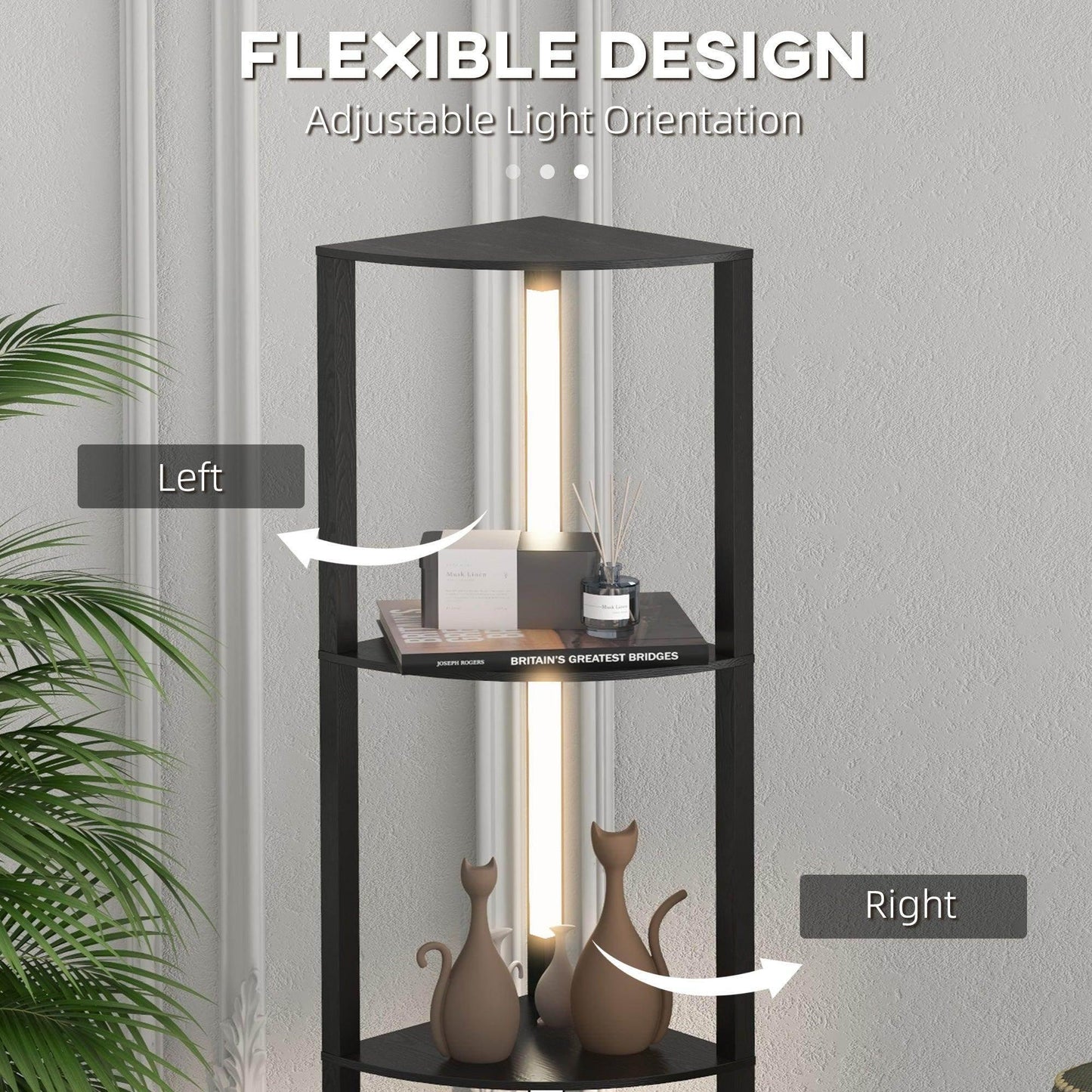 HOMCOM Modern Black Corner Floor Lamp with Dimmable LED Light - ALL4U RETAILER LTD