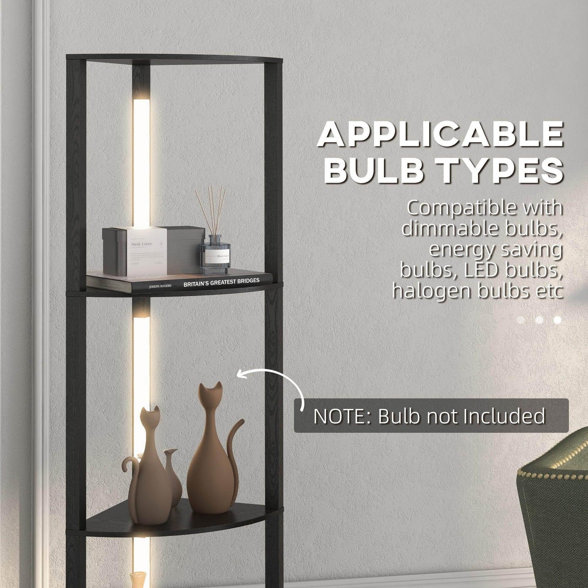 HOMCOM Modern Black Corner Floor Lamp with Dimmable LED Light - ALL4U RETAILER LTD