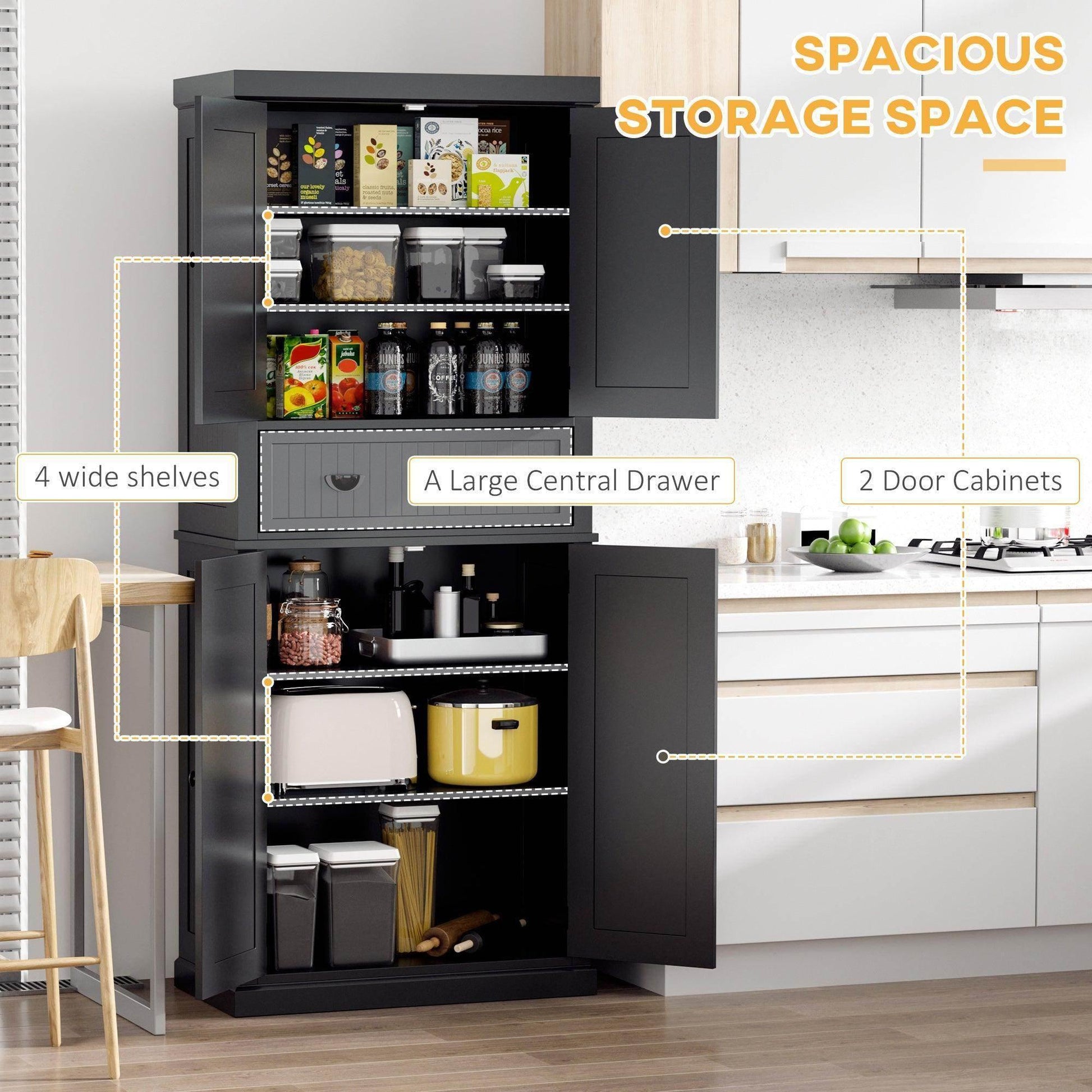 HOMCOM Modern Black Kitchen Storage Cabinet with Drawer - ALL4U RETAILER LTD