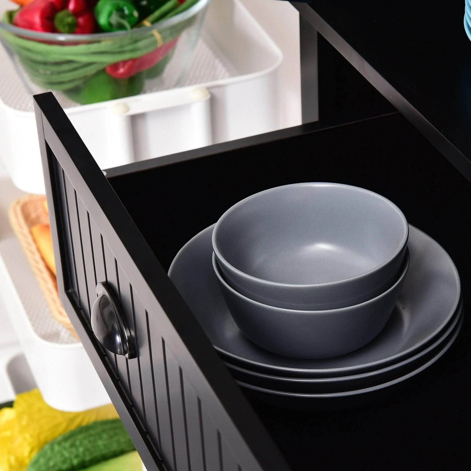 HOMCOM Modern Black Kitchen Storage Cabinet with Drawer - ALL4U RETAILER LTD