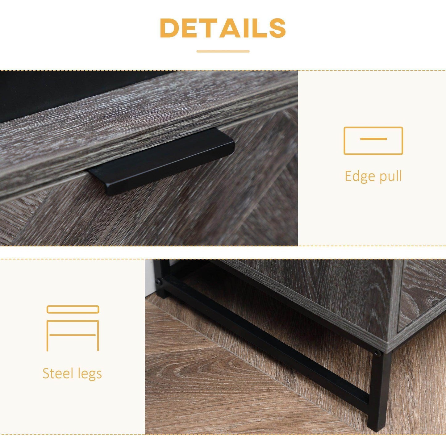 HOMCOM Modern Dark Grey Bedside Table with Drawer and Shelf - ALL4U RETAILER LTD