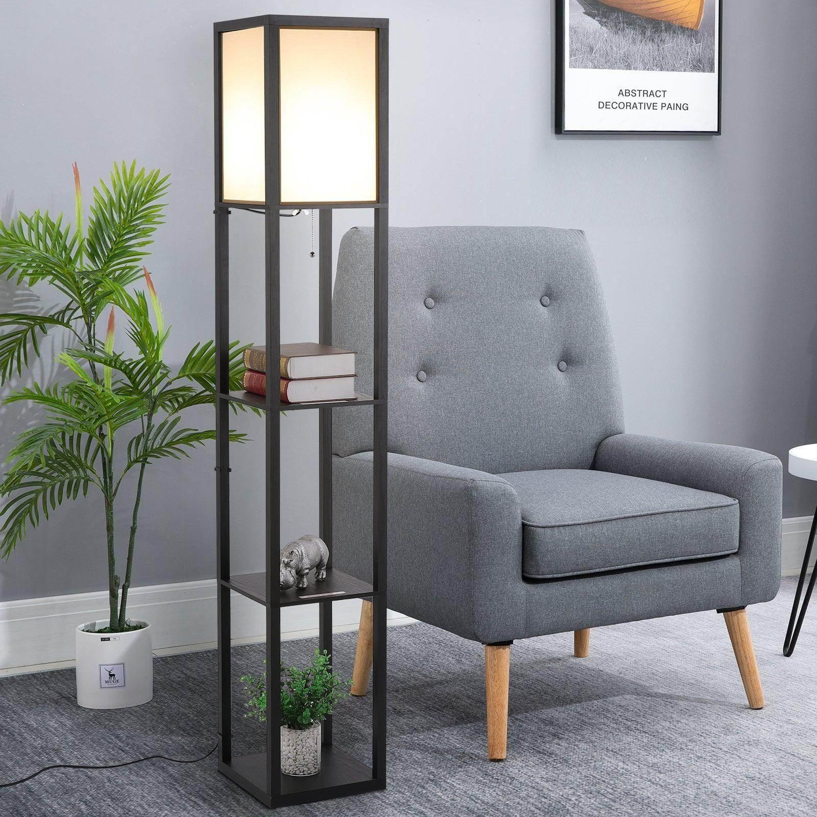 HOMCOM Modern Floor Lamp with 4-tier Open Shelves - ALL4U RETAILER LTD