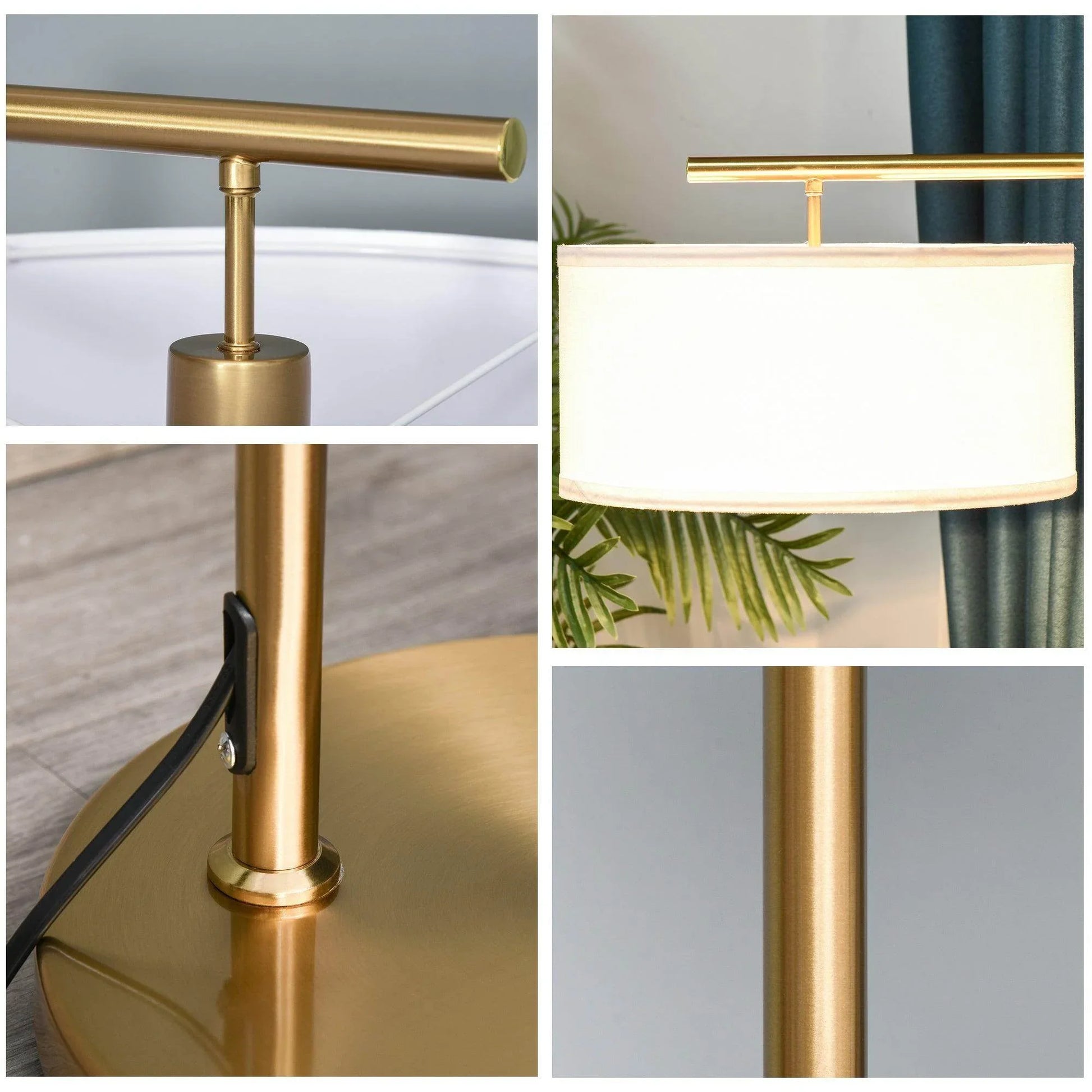 HOMCOM Modern Gold Floor Lamp with White Linen Shade - ALL4U RETAILER LTD