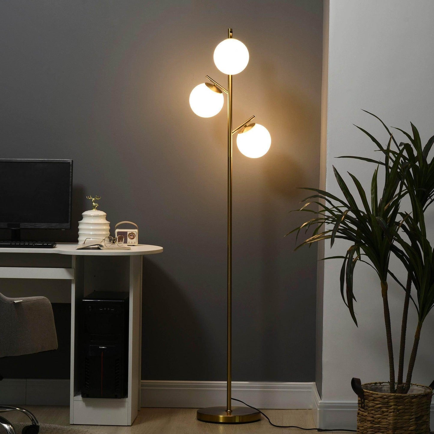 HOMCOM Modern Gold Tone Tree Floor Lamp - ALL4U RETAILER LTD
