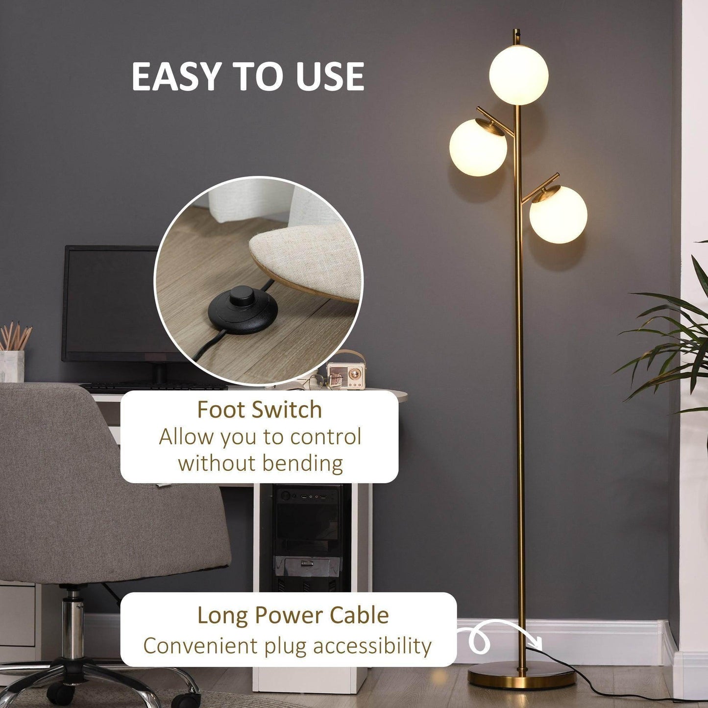 HOMCOM Modern Gold Tone Tree Floor Lamp - ALL4U RETAILER LTD