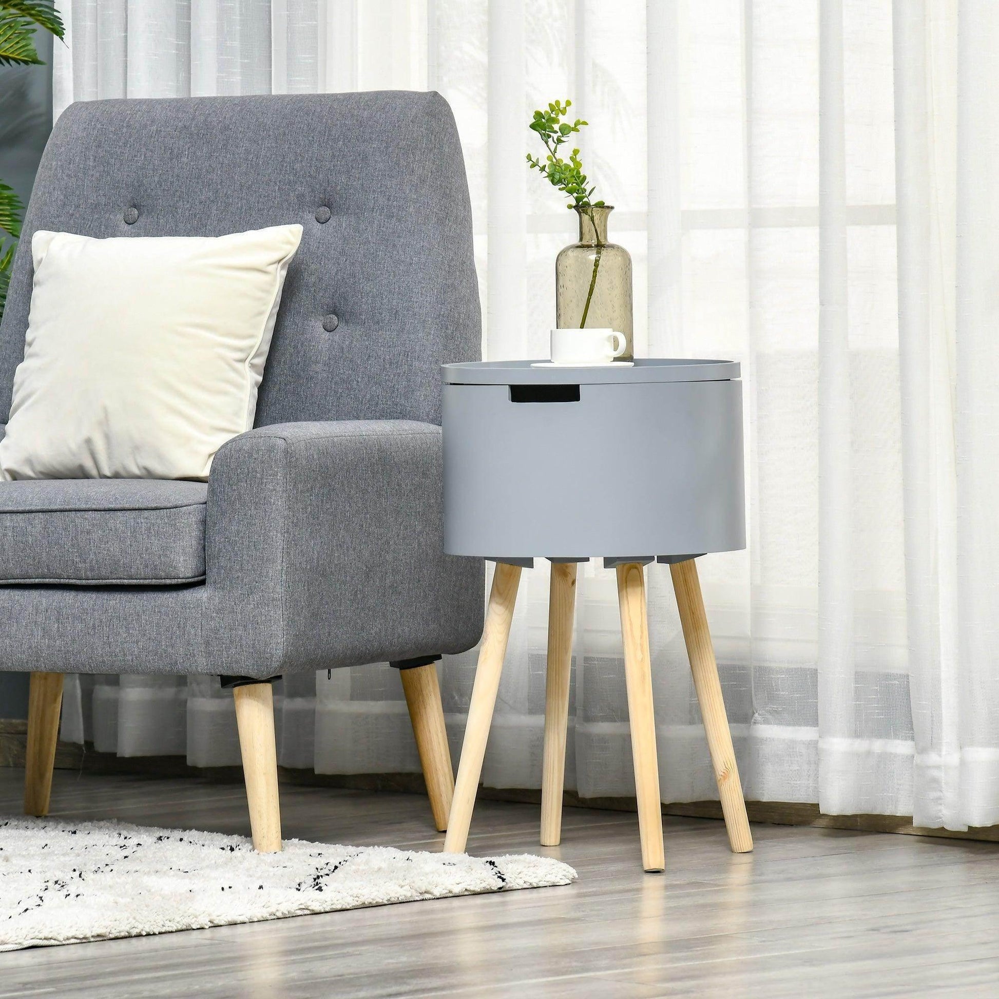 HOMCOM Modern Grey Side Table with Hidden Storage - ALL4U RETAILER LTD