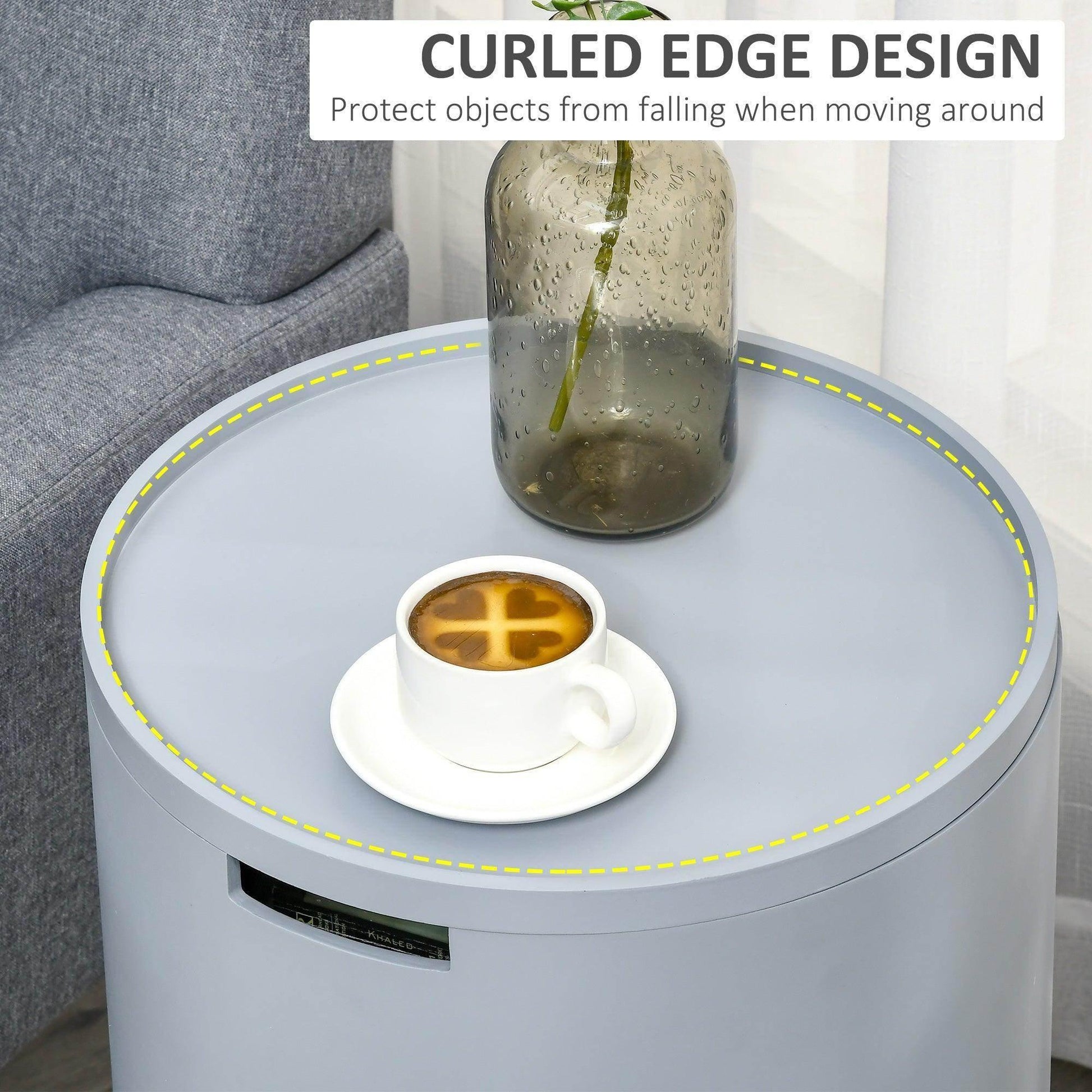 HOMCOM Modern Grey Side Table with Hidden Storage - ALL4U RETAILER LTD