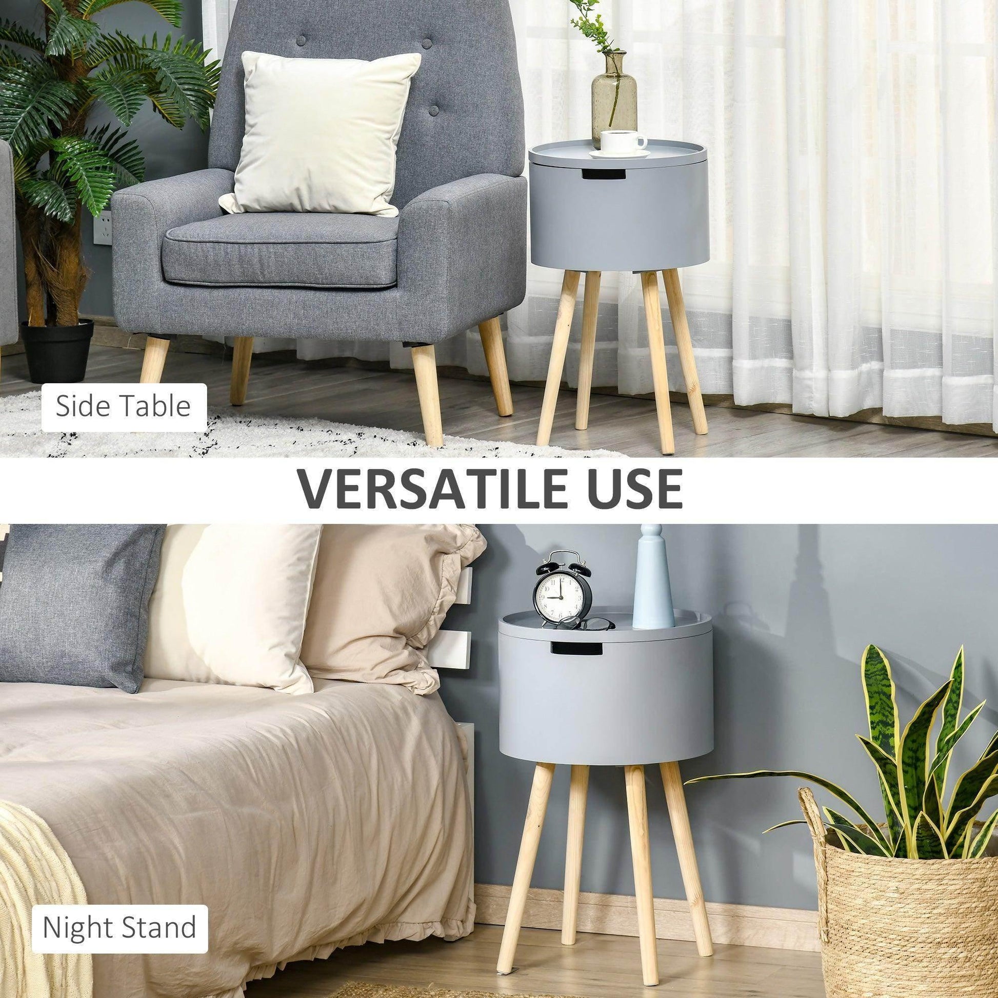 HOMCOM Modern Grey Side Table with Hidden Storage - ALL4U RETAILER LTD