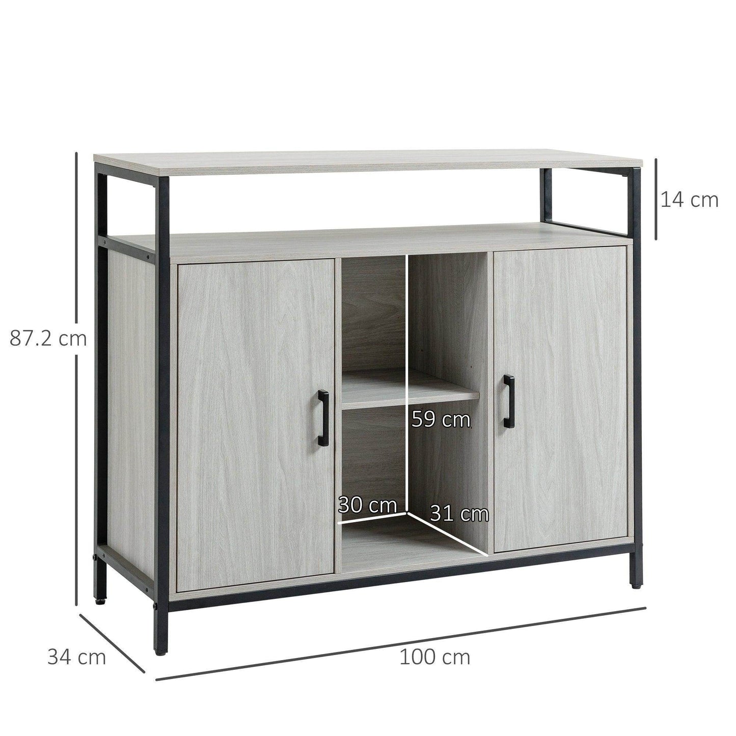 HOMCOM Modern Grey Sideboard Cabinet with Adjustable Shelves - ALL4U RETAILER LTD