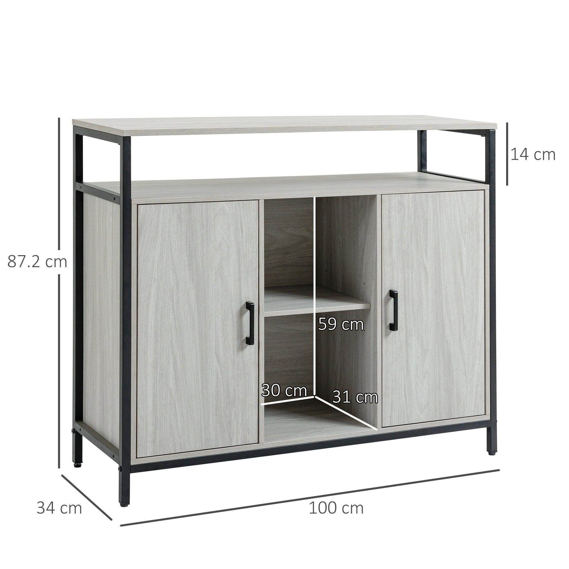 HOMCOM Modern Grey Sideboard Cabinet with Adjustable Shelves - ALL4U RETAILER LTD