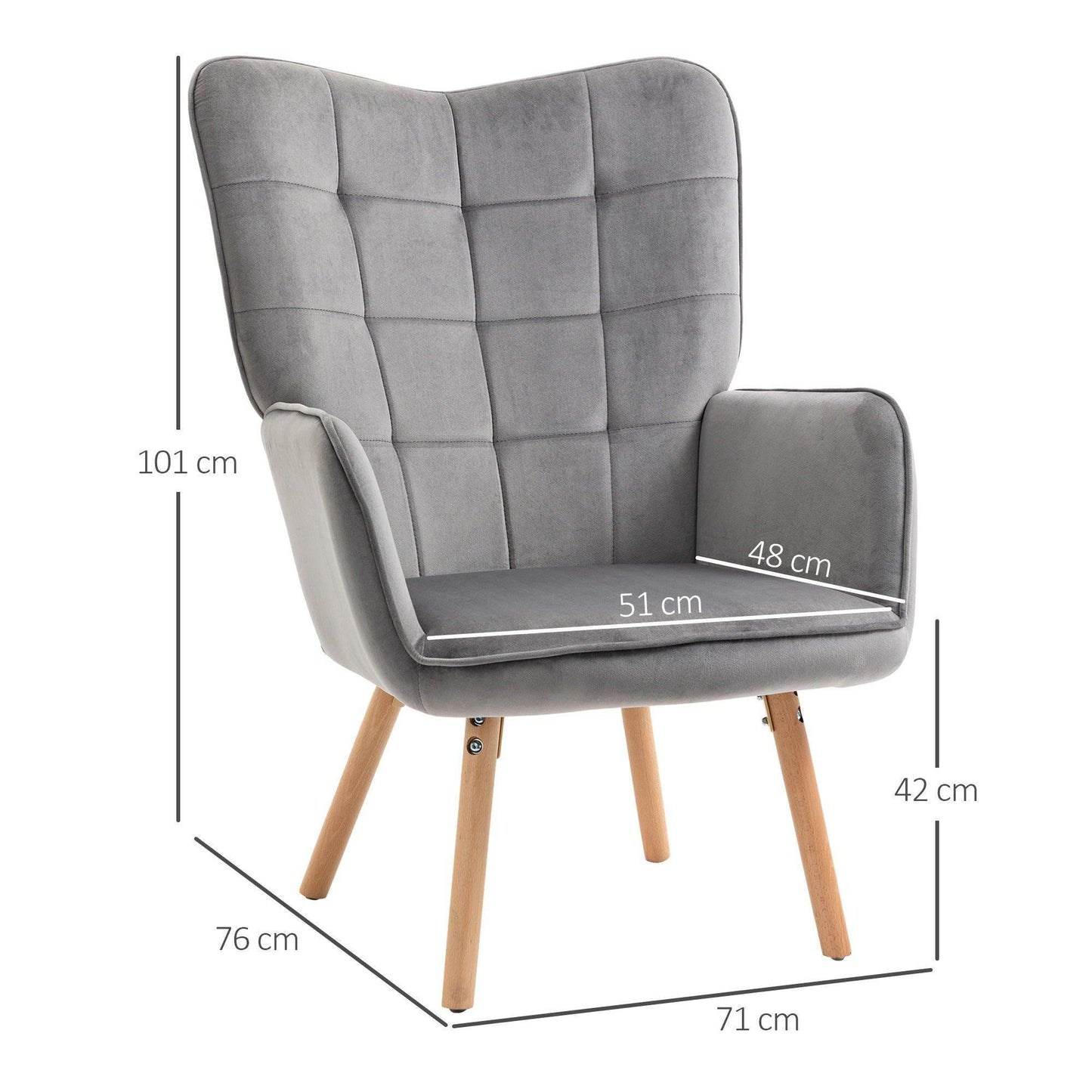 HOMCOM Modern Grey Velvet Accent Chair - ALL4U RETAILER LTD