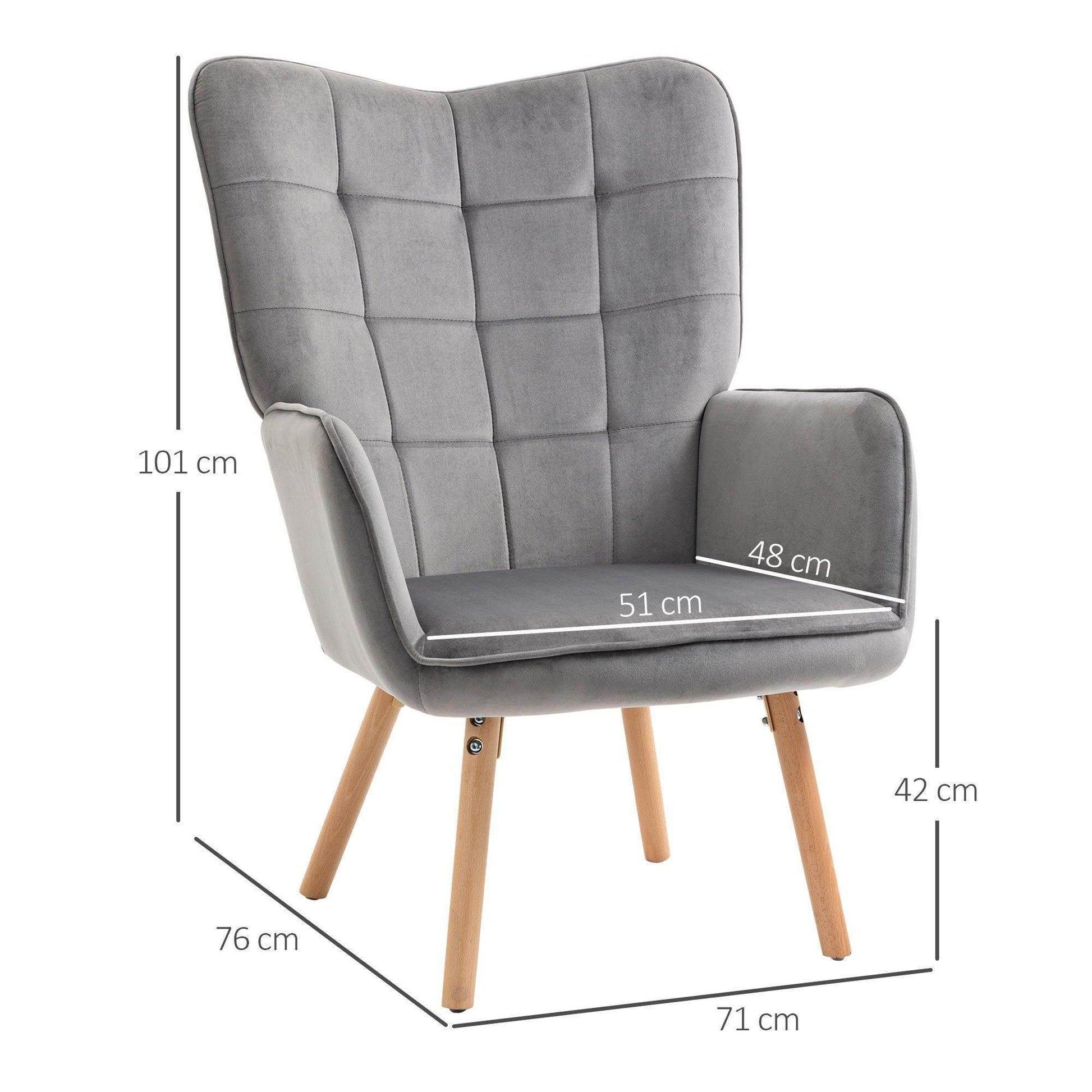 HOMCOM Modern Grey Velvet Accent Chair - ALL4U RETAILER LTD