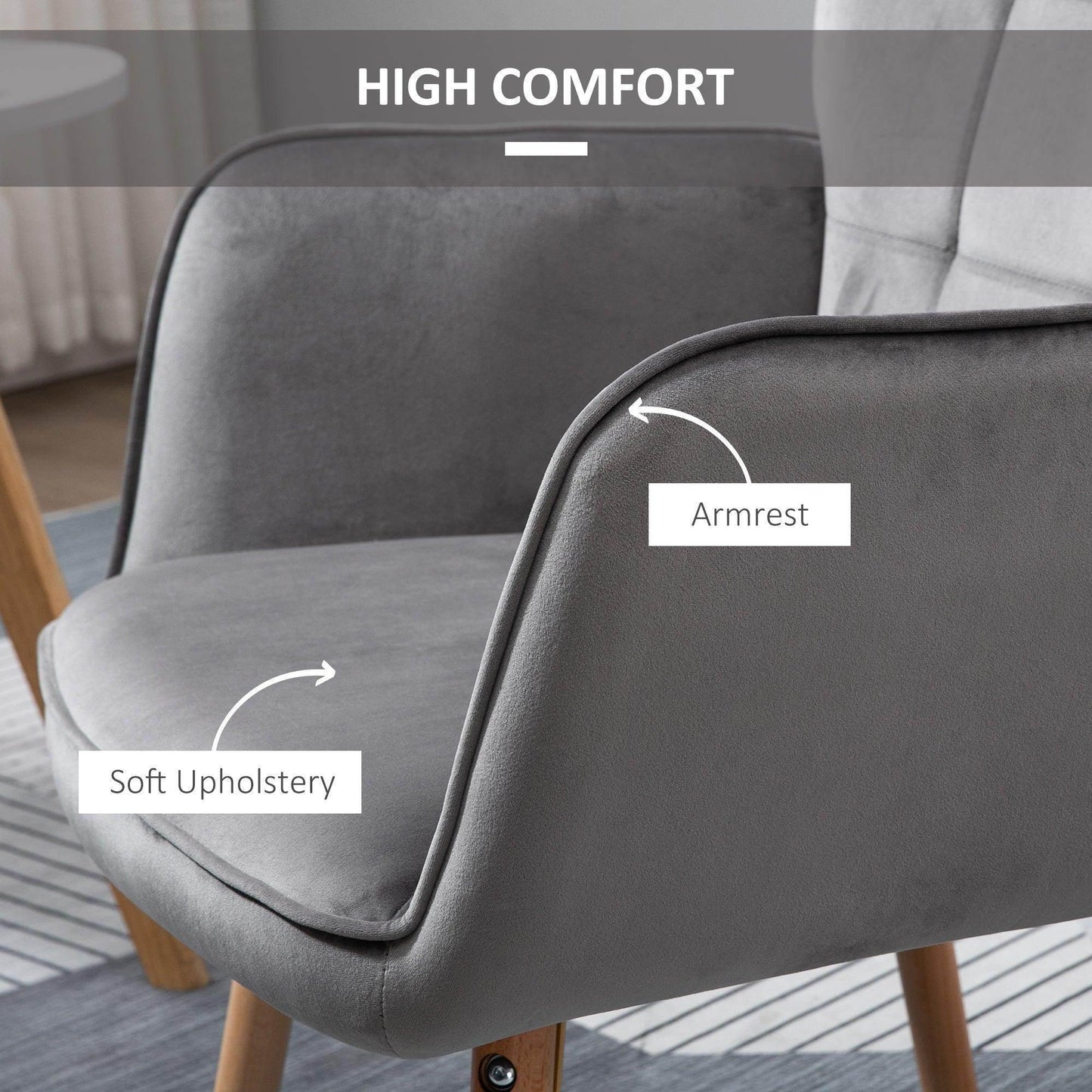 HOMCOM Modern Grey Velvet Accent Chair - ALL4U RETAILER LTD