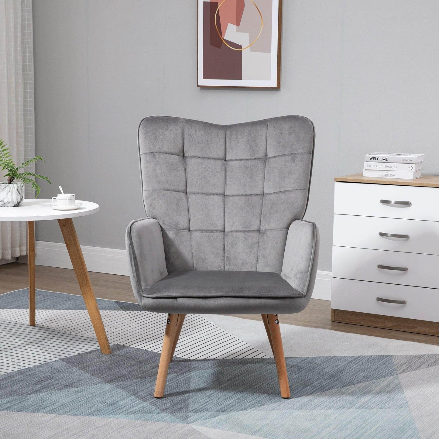 HOMCOM Modern Grey Velvet Accent Chair - ALL4U RETAILER LTD