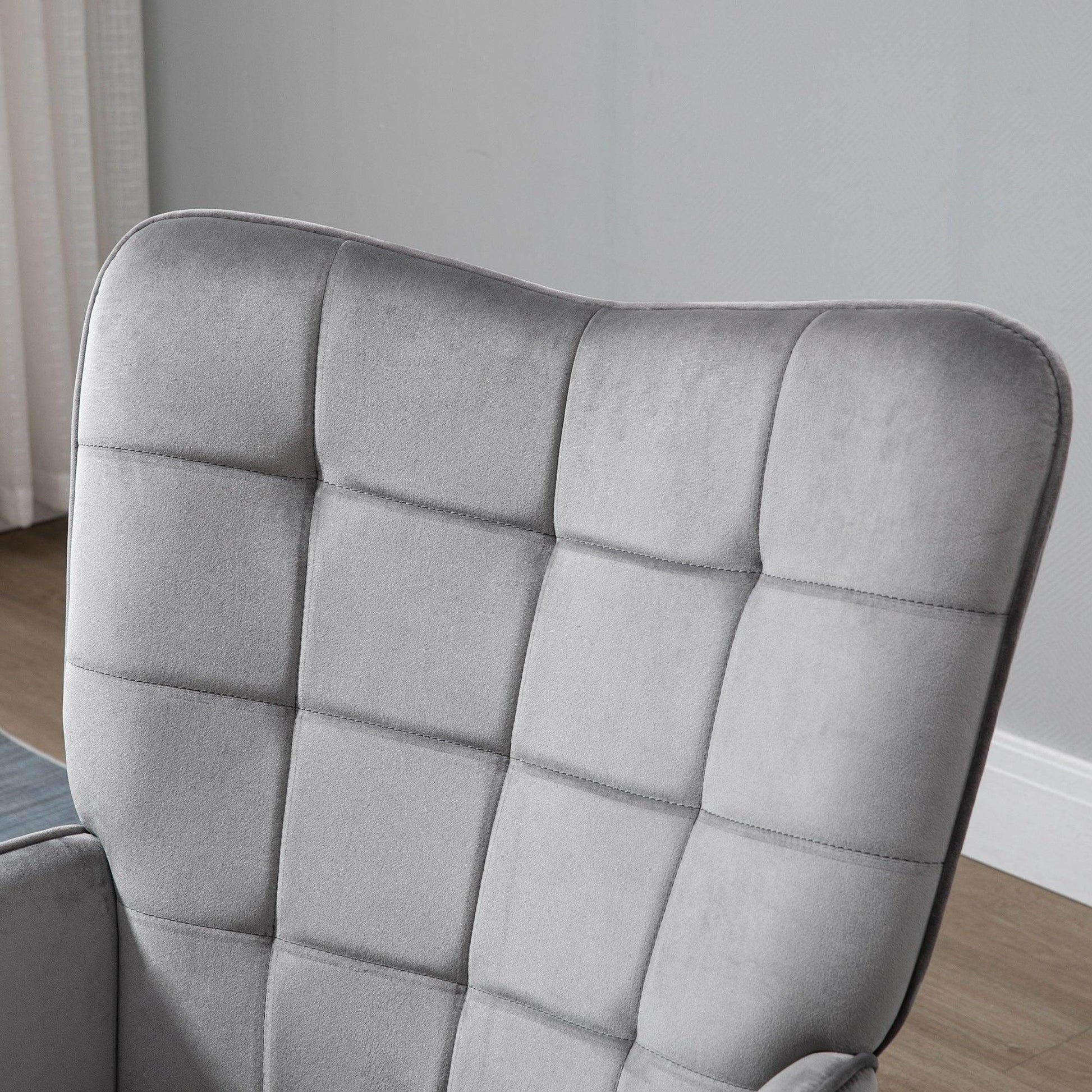 HOMCOM Modern Grey Velvet Accent Chair - ALL4U RETAILER LTD