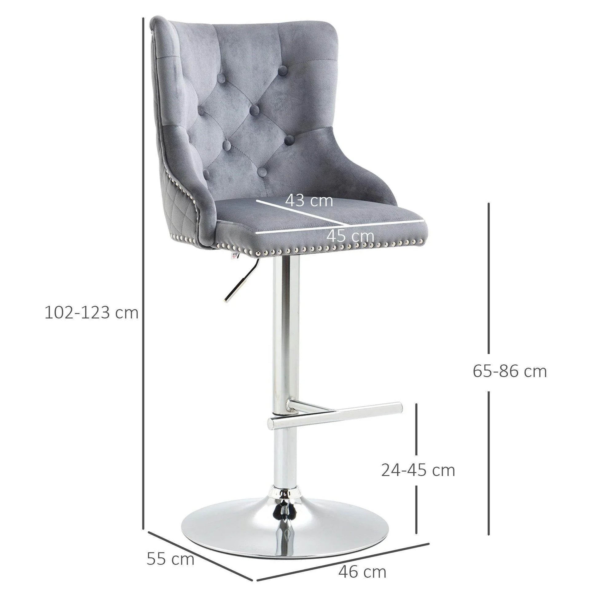 HOMCOM Modern Grey Velvet Bar Stools with Swivel - ALL4U RETAILER LTD