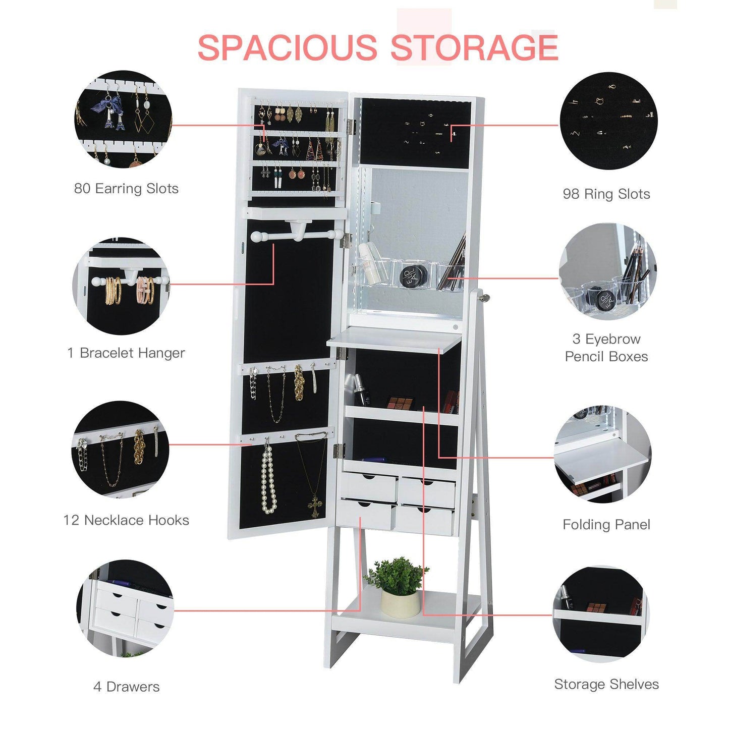 HOMCOM Modern Jewelry Storage Armoire - ALL4U RETAILER LTD