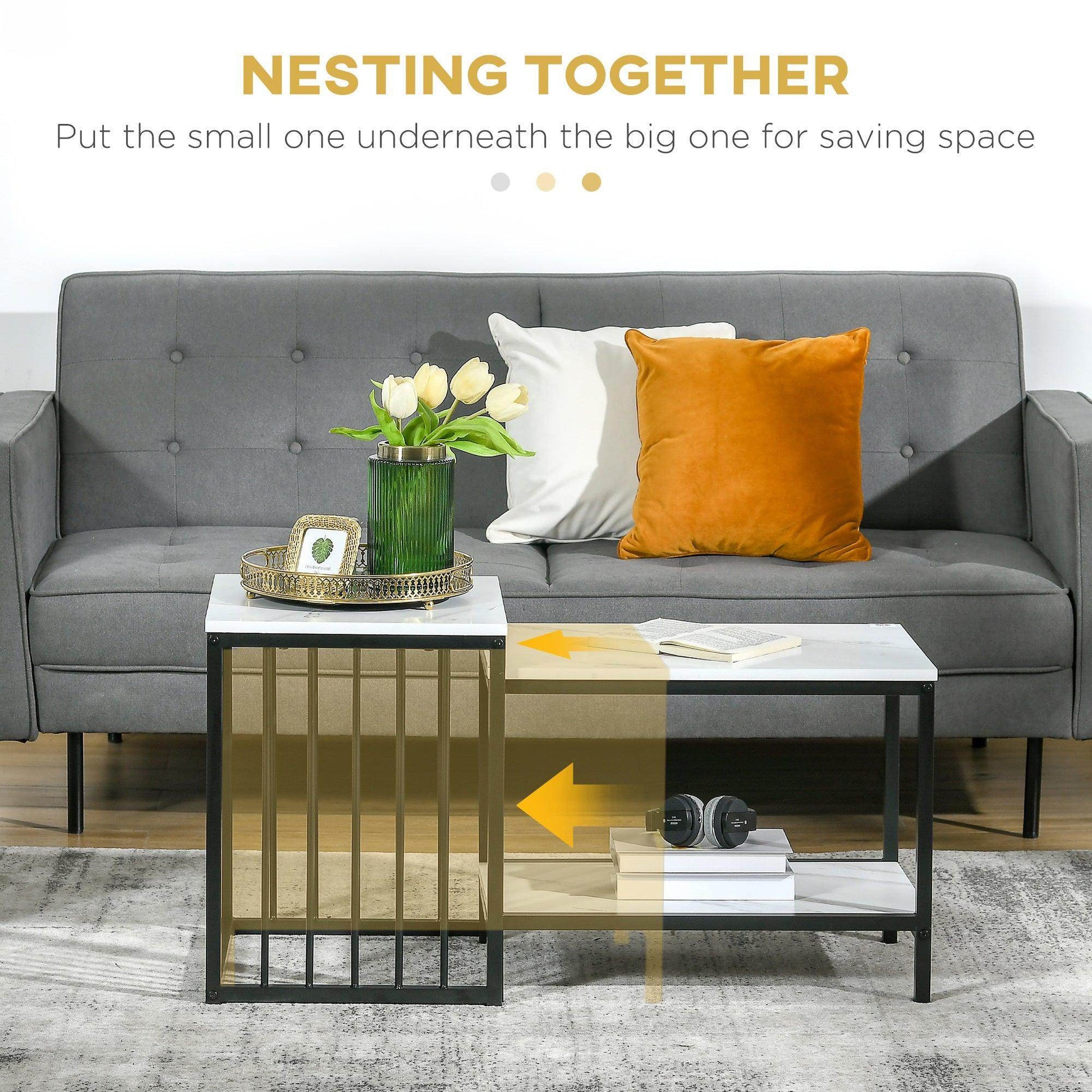 HOMCOM Modern Marble Coffee Table Set for Living Room - ALL4U RETAILER LTD