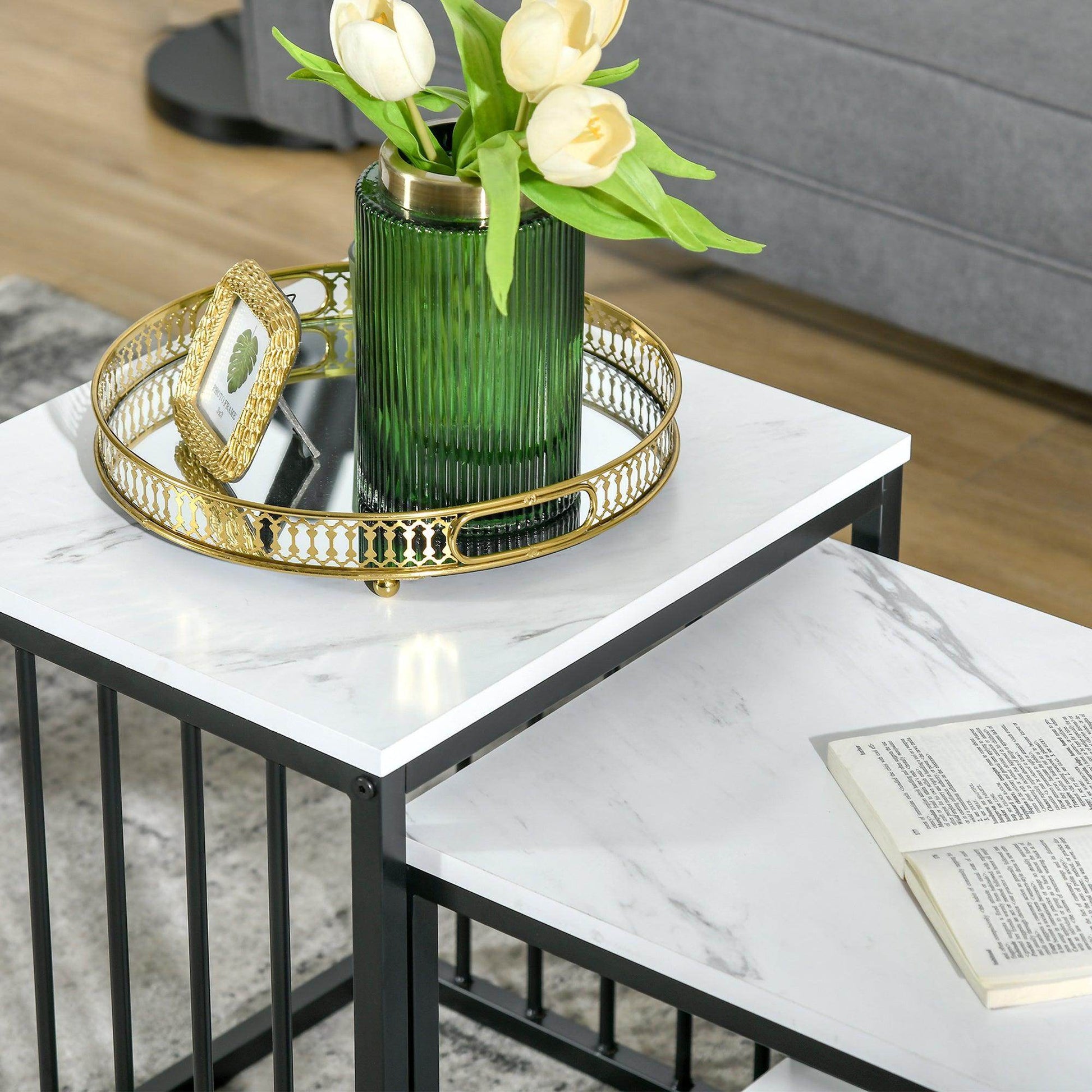 HOMCOM Modern Marble Coffee Table Set for Living Room - ALL4U RETAILER LTD