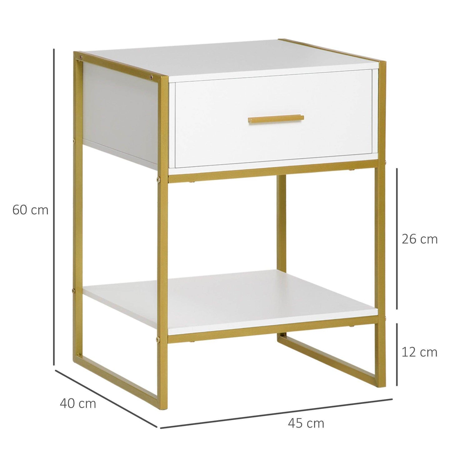HOMCOM Modern Nightstand Set of 2 Side Table Shelf Drawer Bedroom White - ALL4U RETAILER LTD