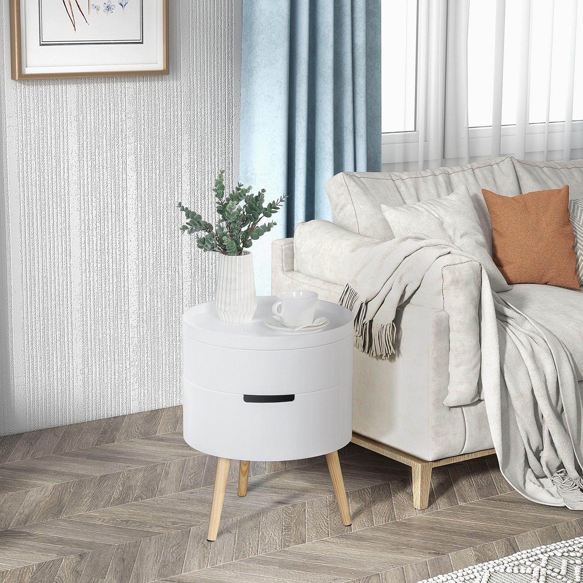 HOMCOM Modern White Side Coffee Table with Storage - ALL4U RETAILER LTD