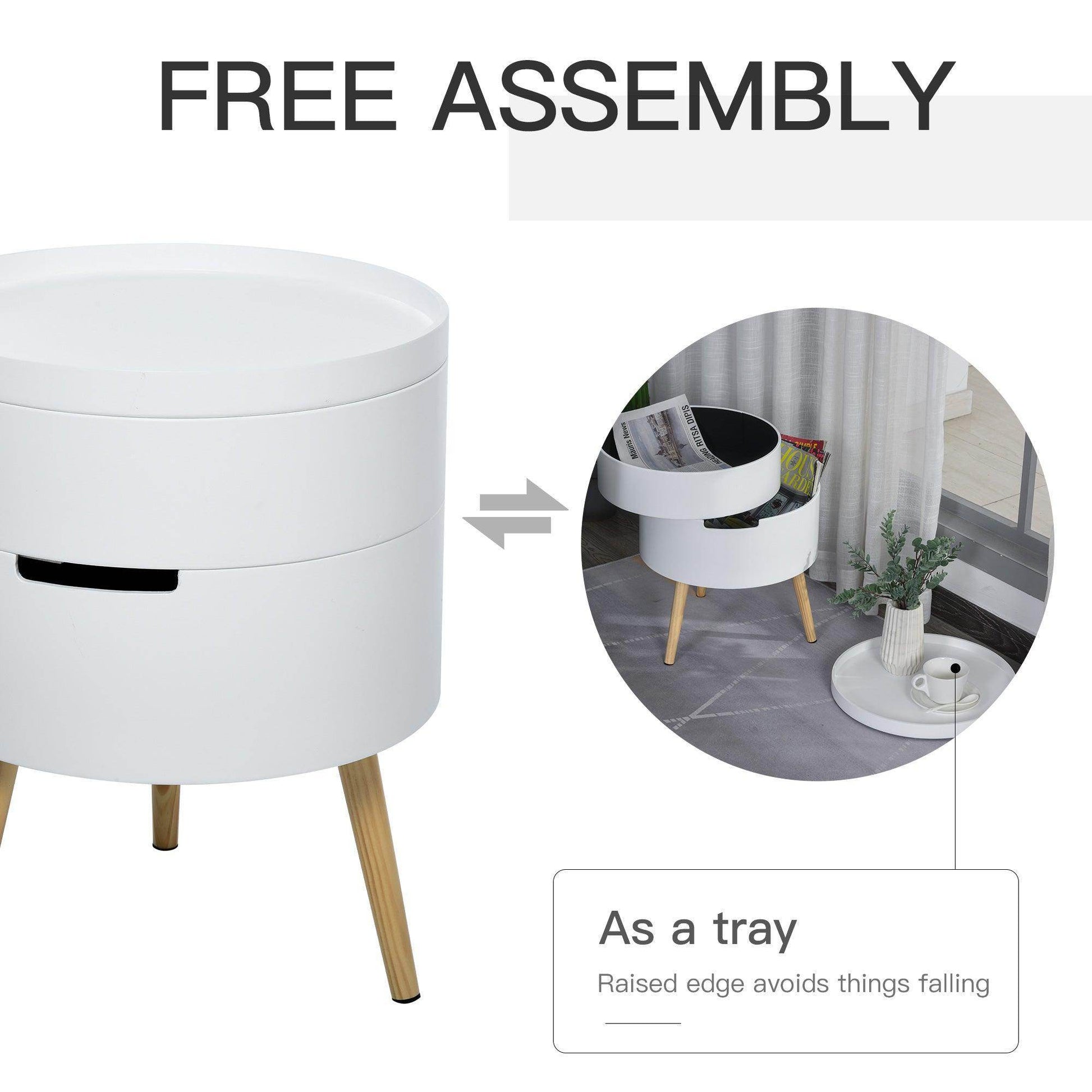 HOMCOM Modern White Side Coffee Table with Storage - ALL4U RETAILER LTD