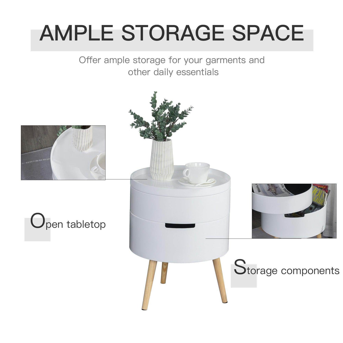 HOMCOM Modern White Side Coffee Table with Storage - ALL4U RETAILER LTD